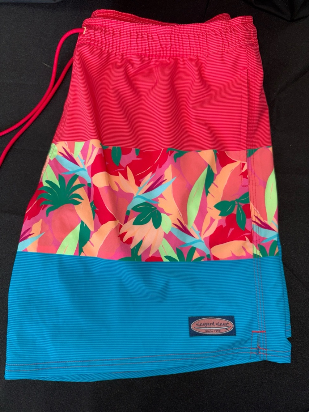 Vineyard Vines Men's Colorblock Tropical Swim Shorts - Red, Multi, Blue
